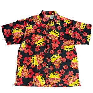 Hawaiian Tropic Novelty Print Hawaiian Shirt Men Size M Short Sleeves Button Up